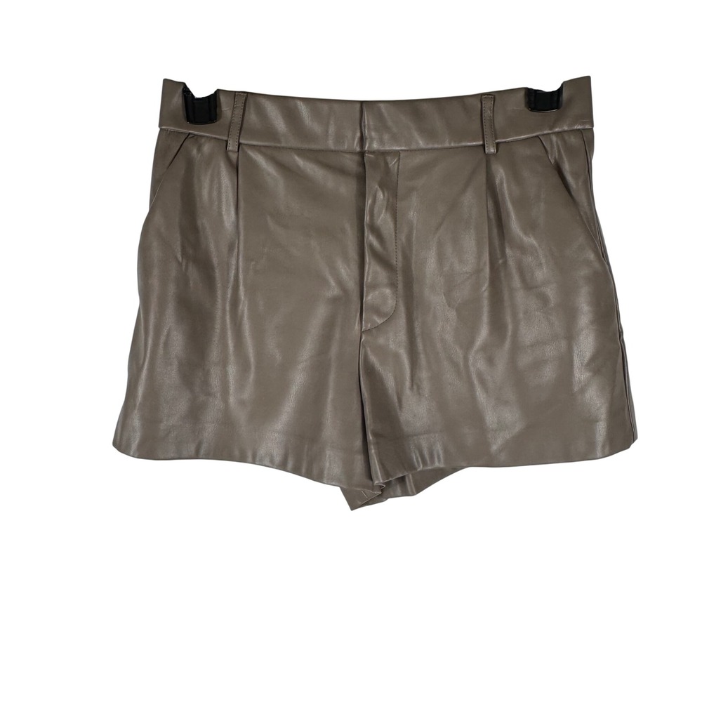 Zara Pleated Faux Leather High Waisted Shorts Womens L Taupe Brown 7901/291 L